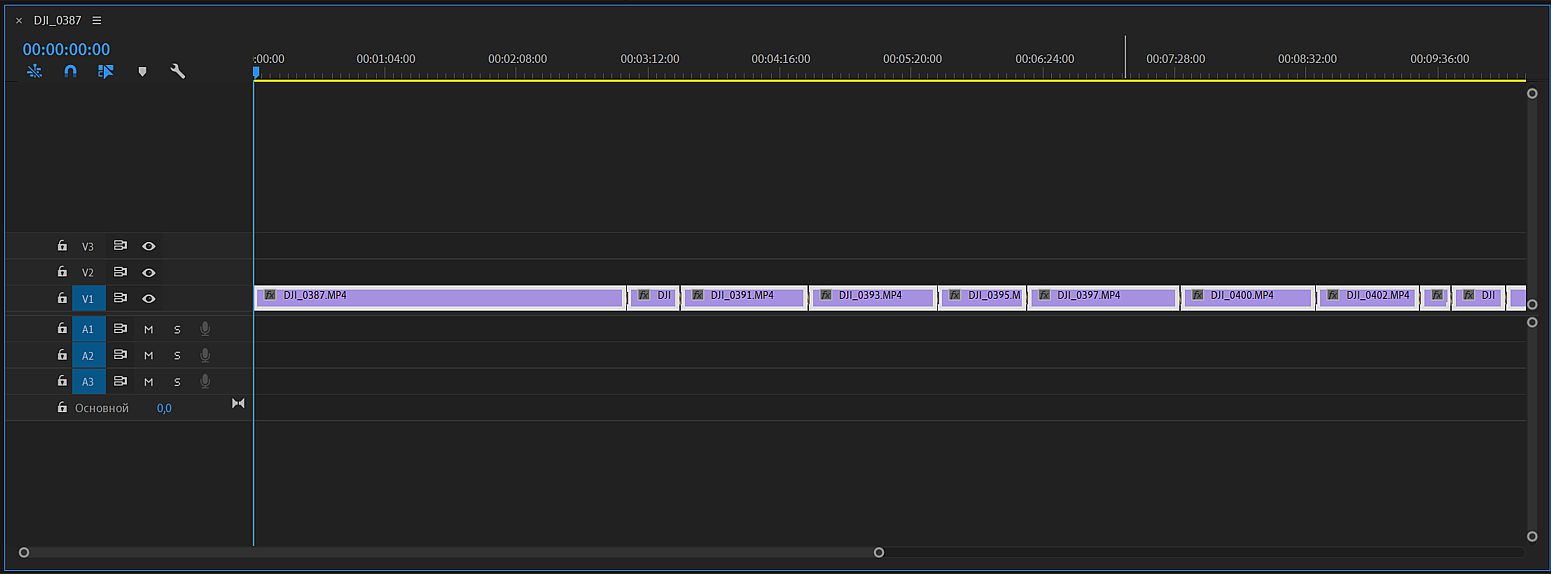 Adobe Premiere Pro автоназначение видеопереходов между всеми фрагментами в клипе