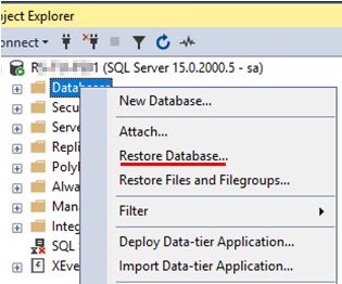 Создание резервной копии базы данных и корректное восстановление БД из копии на новом MS SQL сервере