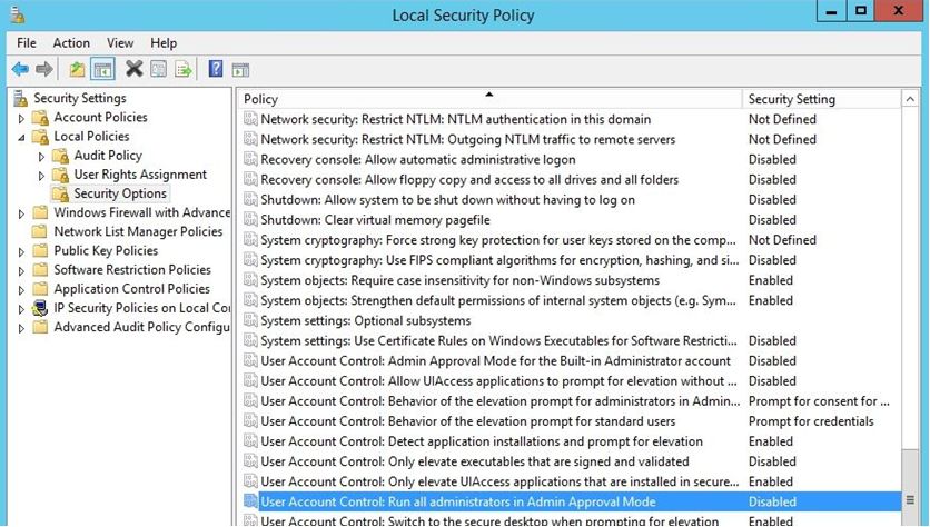 User account control: Run all administrators in Admin Approval Mode