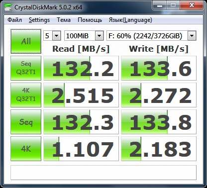 Тестирование HGST(Hitachi) Ultrastar 7K4000 HUS724040ALA640 4 Тб в Crystal Disk Mark 5.0.2