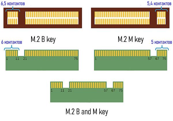 Совместимость разъемов с ключами B и M
